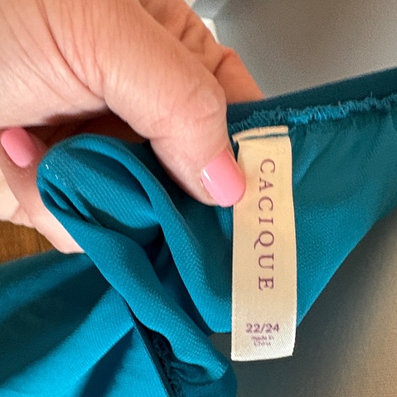 Cacique Teal Lace-Trim Halter Chemise - Picture 2 of 5